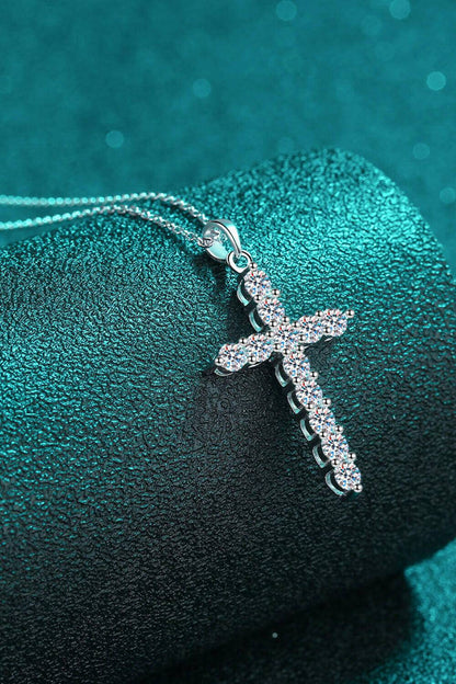 925 Sterling Silver Cross Moissanite Necklace.