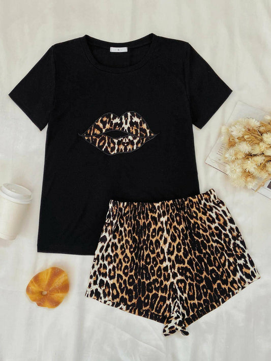 Leopard Lip Graphic Top and Shorts Lounge Set - Carri's Cache