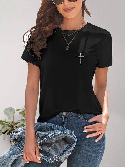 Cross Graphic Round Neck T-Shirt - Carri's Cache