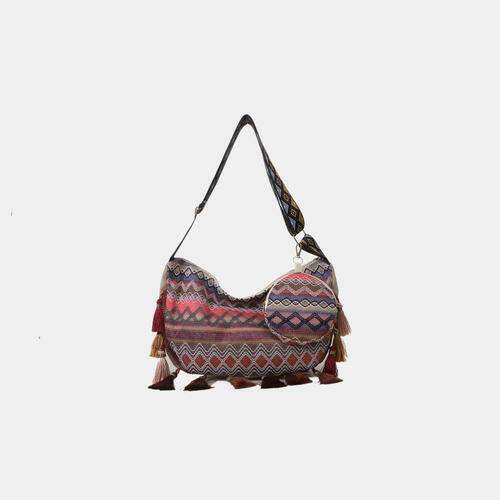 Printed Tassel Detail Crossbody Bag with Small Purse - Carri's Cache