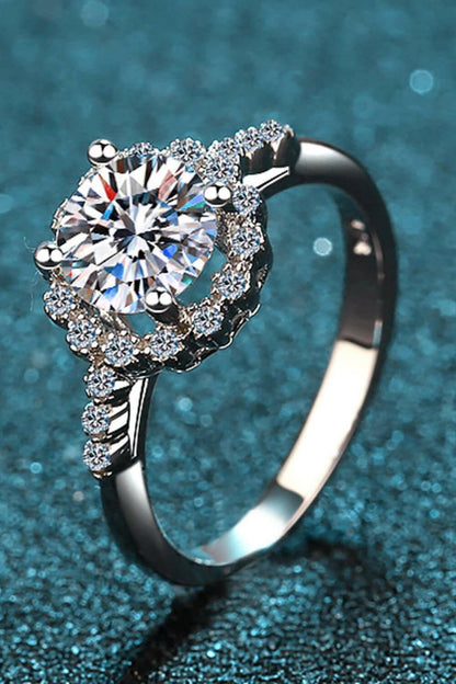 1 Carat Moissanite Rhodium-Plated Halo Ring.