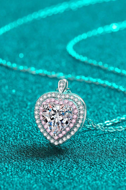 925 Sterling Silver 1 Carat Moissanite Heart Pendant Necklace.