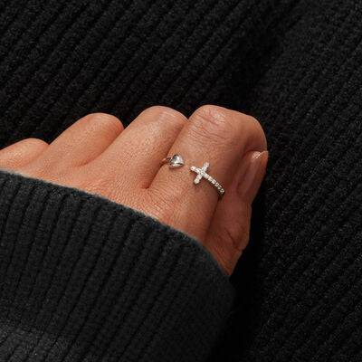 Heart Shape Cross Inlaid Zircon Open Ring - Carri's Cache