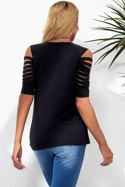 Round Neck Cutout Raglan Sleeve Tee - Carri's Cache