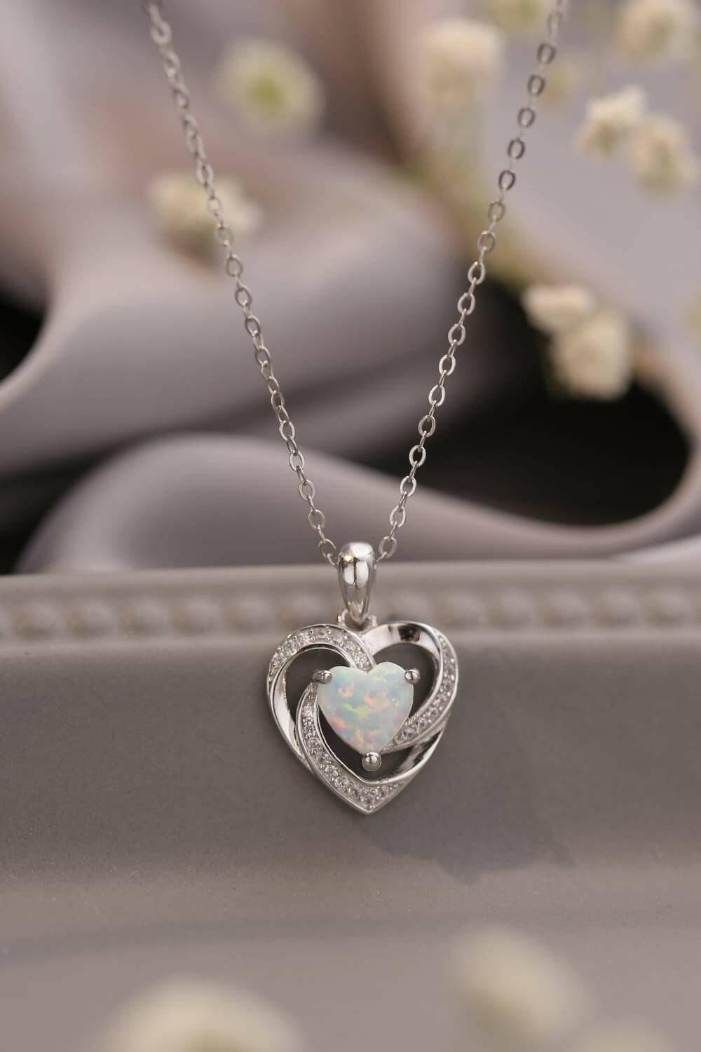 Opal Heart Pendant Necklace.