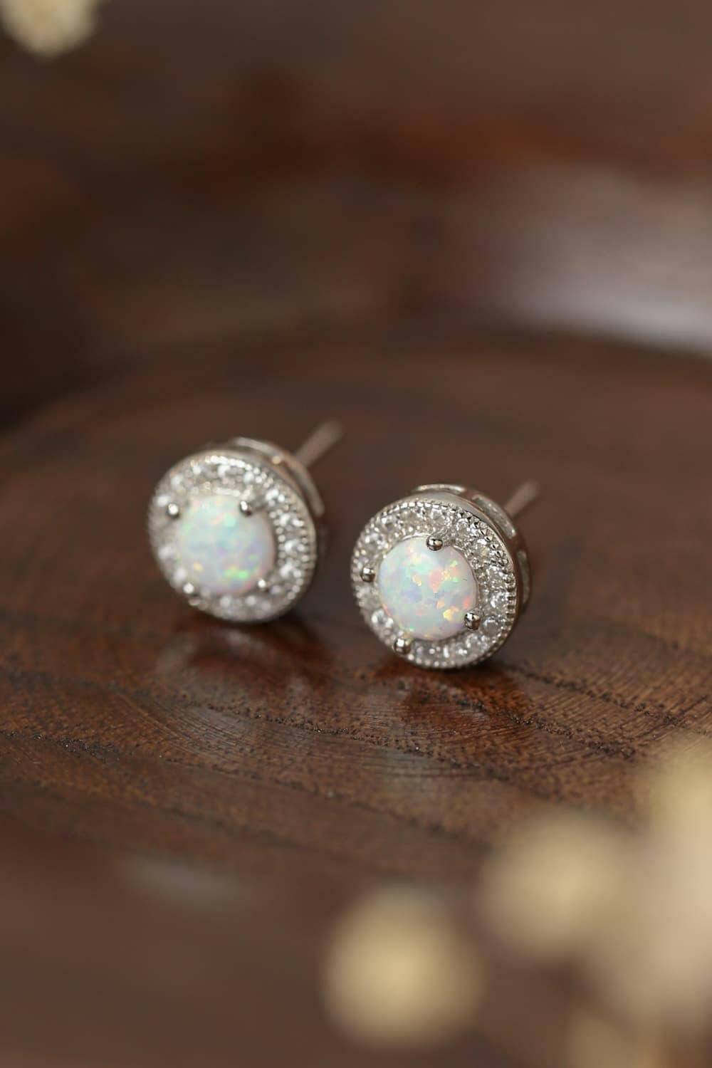 Opal 4-Prong Round Stud Earrings.