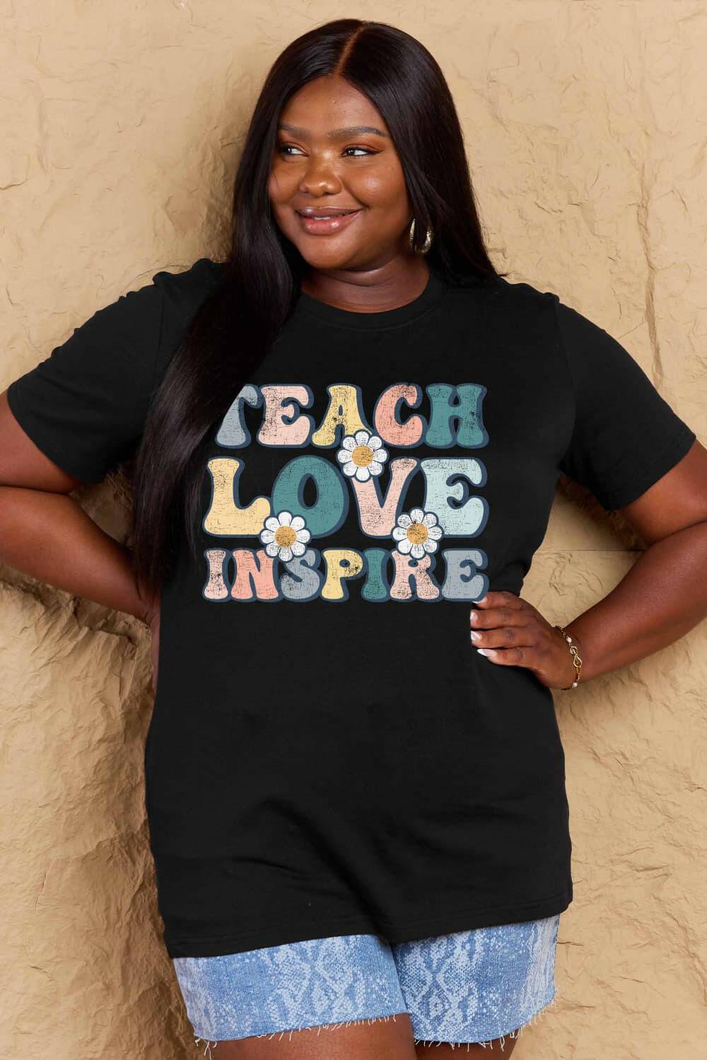 Simply Love Full Size TEACH LOVE INSPIRE Graphic Cotton T-Shirt - Carri's Cache