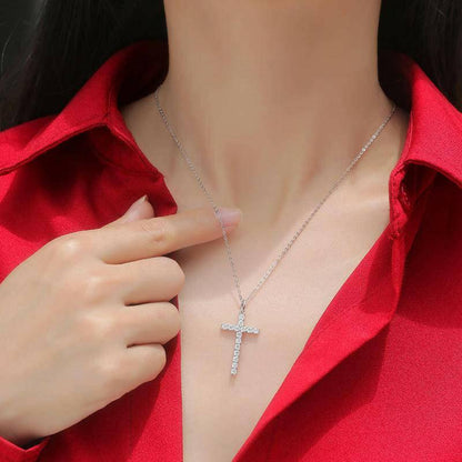 Cross-Shaped 925 Sterling Silver Moissanite Pendant Necklace - Carri's Cache