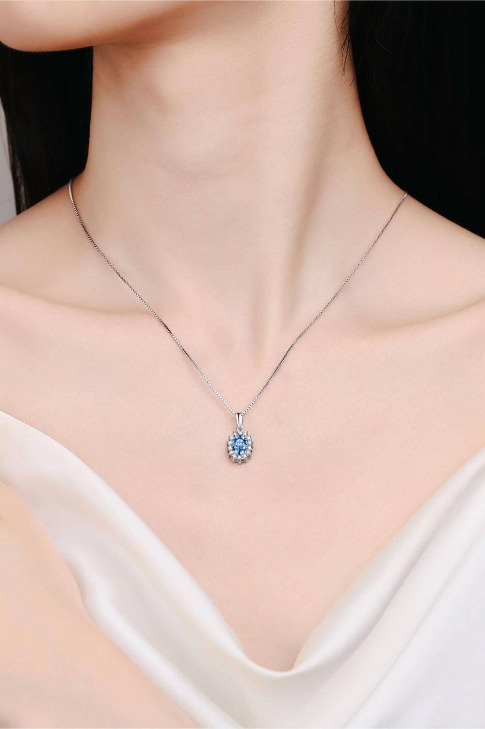 Blue Moissanite 925 Sterling Silver Necklace - Carri's Cache