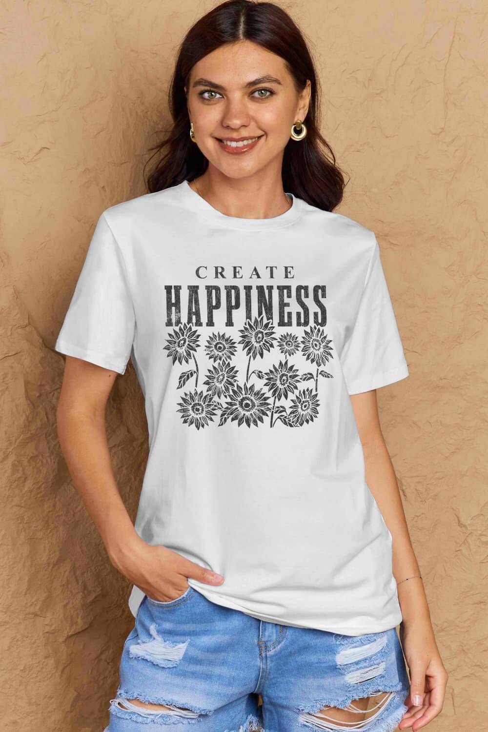 Simply Love Full Size CREATE HAPPINESS Graphic Cotton T-Shirt - Carri's Cache