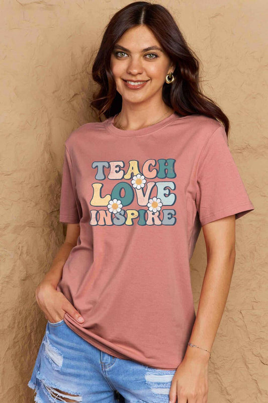 Simply Love Full Size TEACH LOVE INSPIRE Graphic Cotton T-Shirt - Carri's Cache