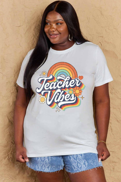 Simply Love Full Size TEACHER VIBES Graphic Cotton T-Shirt - Carri's Cache