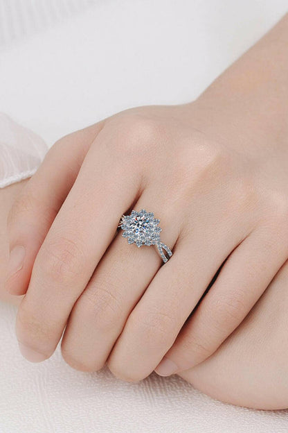 Moissanite Flower-Shape Split Shank Ring.