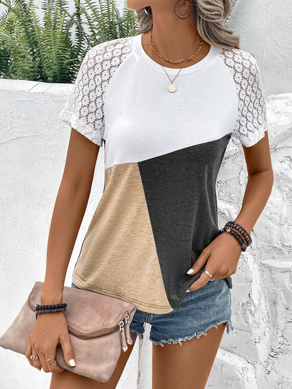 Color Block Raglan Sleeve Round Neck Tee - Carri's Cache