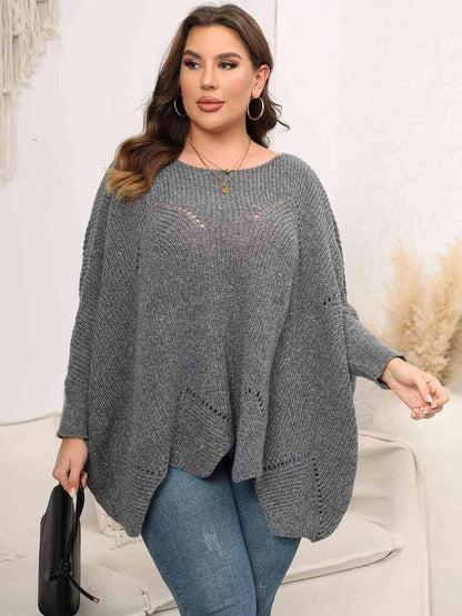 Plus Size Round Neck Batwing Sleeve Sweater - Carri's Cache