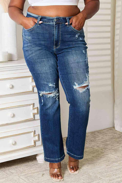 Judy Blue Full Size Mid Rise Hand Sand & Destroy Bootcut Jeans - Carri's Cache