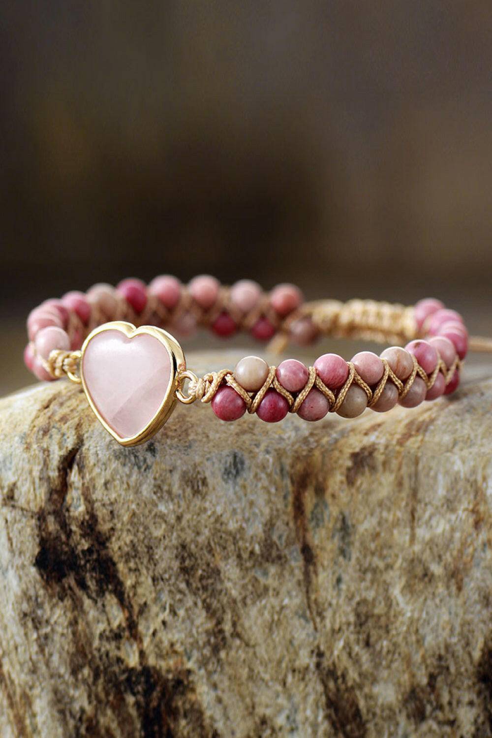 Rose Quartz Heart Beaded Bracelet - Carri's Cache