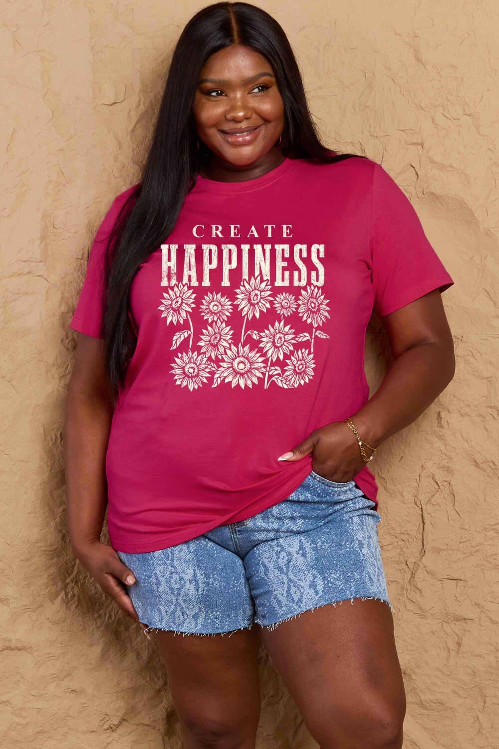 Simply Love Full Size CREATE HAPPINESS Graphic Cotton T-Shirt - Carri's Cache