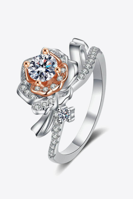 925 Sterling Silver Rose-Shaped Moissanite Ring.