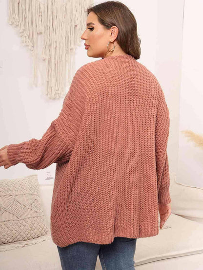 Plus Size Open Front Dropped Shoulder Knit Cardigan - Carri's Cache