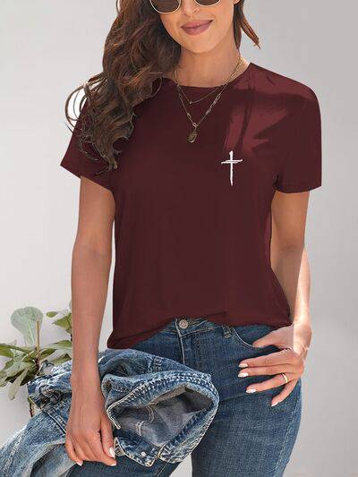 Cross Graphic Round Neck T-Shirt - Carri's Cache