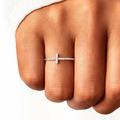 Cross Inlaid Zircon 925 Sterling Silver Ring - Carri's Cache