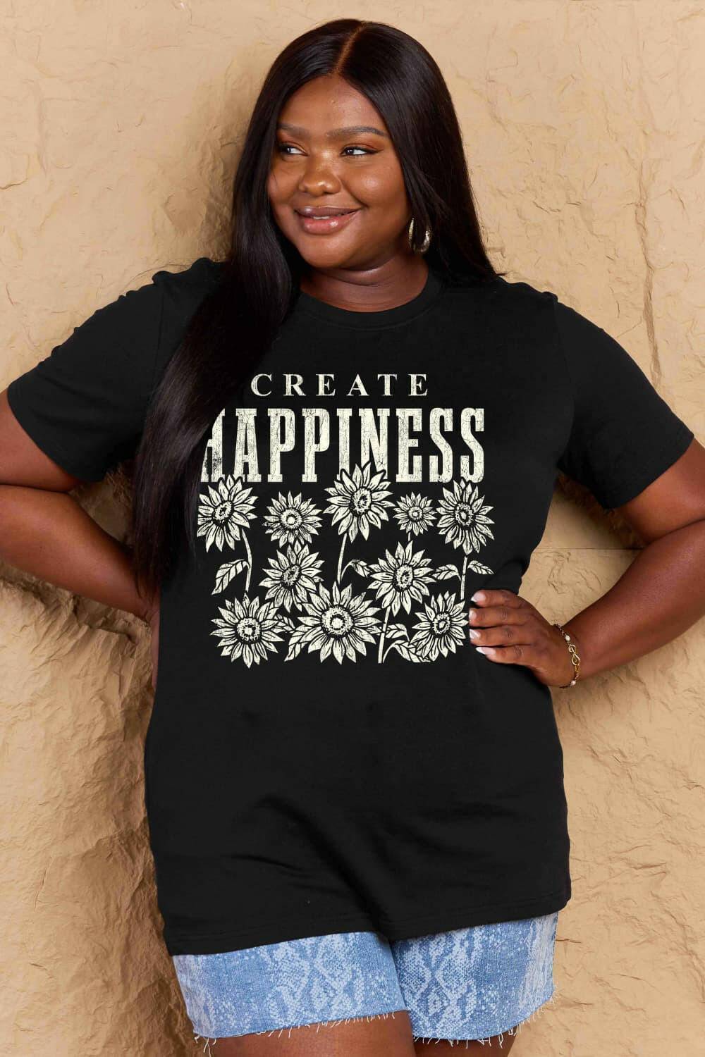 Simply Love Full Size CREATE HAPPINESS Graphic Cotton T-Shirt - Carri's Cache