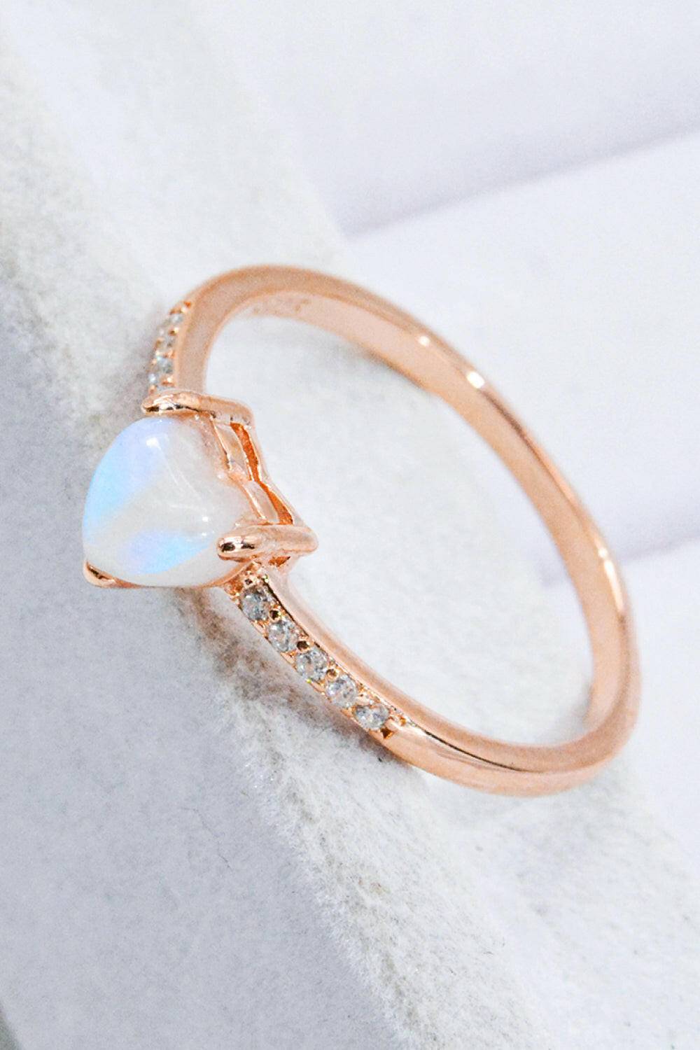 Natural Moonstone Heart 18K Rose Gold-Plated Ring.