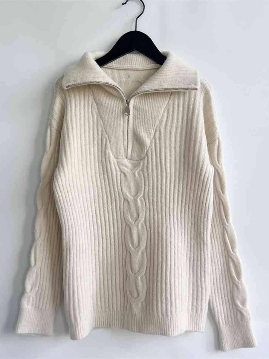 Ribbed Half Zip Long Sleeve Sweater - Carri's Cache