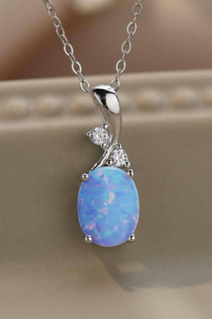 Opal Oval Pendant Chain Necklace.