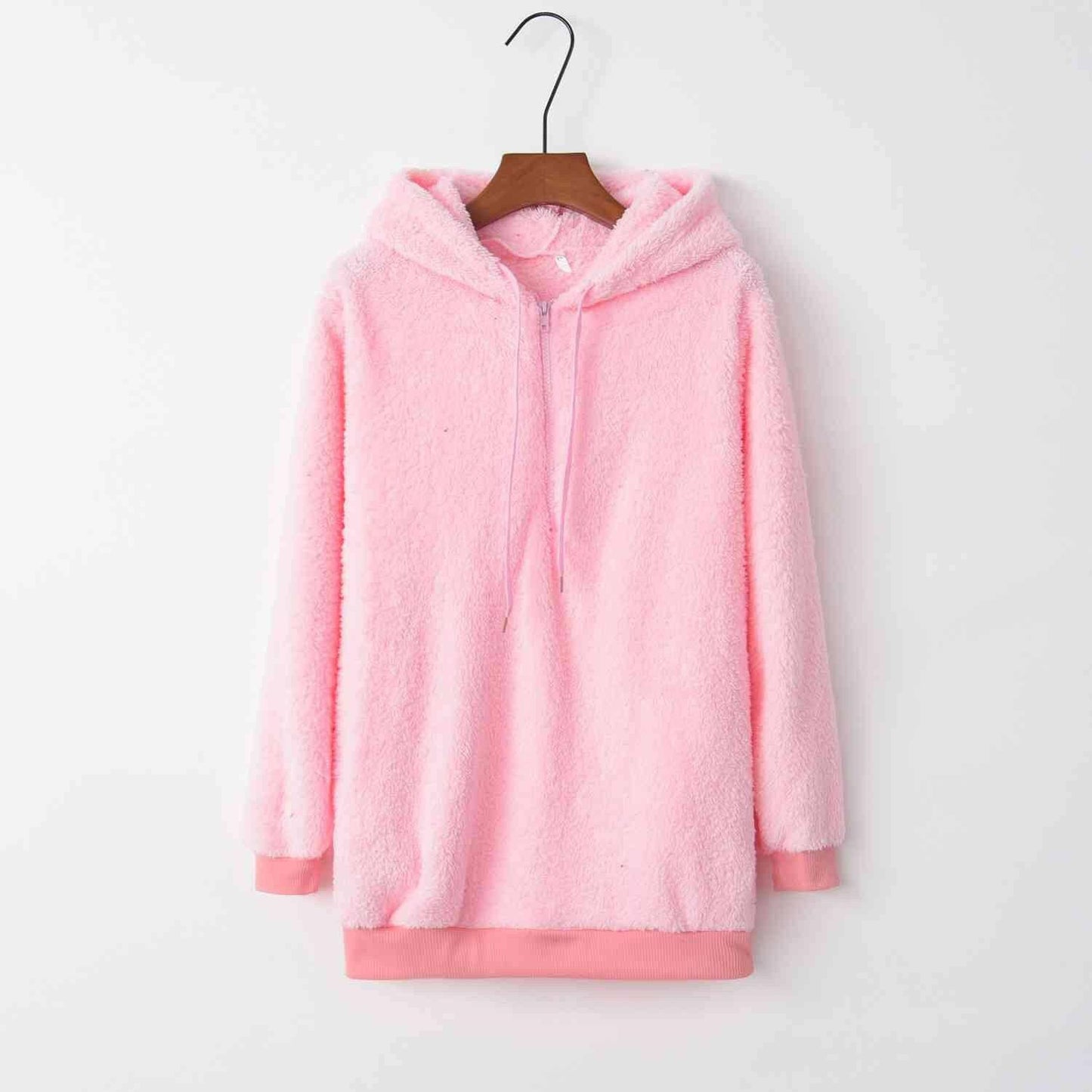 Quarter-Zip Drawstring Teddy Hoodie - Carri's Cache