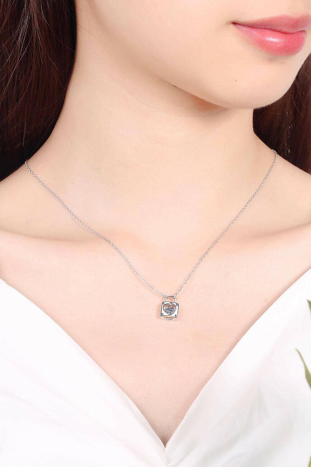 Moissanite Lock Pendant Necklace - Carri's Cache