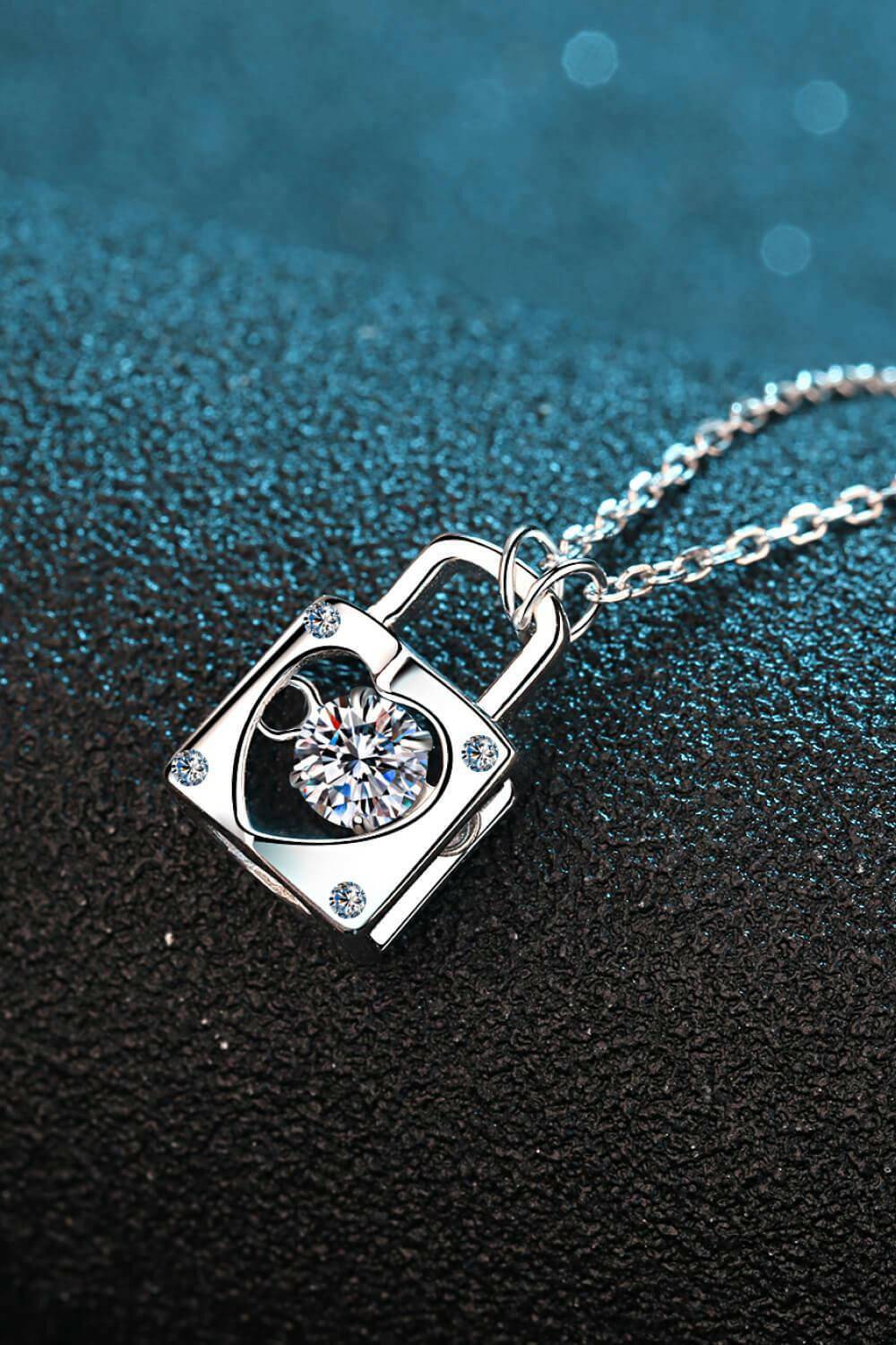 Moissanite Lock Pendant Necklace - Carri's Cache