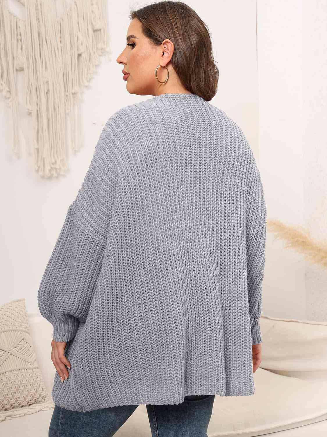 Plus Size Open Front Dropped Shoulder Knit Cardigan - Carri's Cache