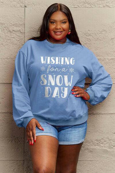 Simply Love Full Size WISHING FOR A SNOW DAY Round Neck Sweatshirt - Carri's Cache