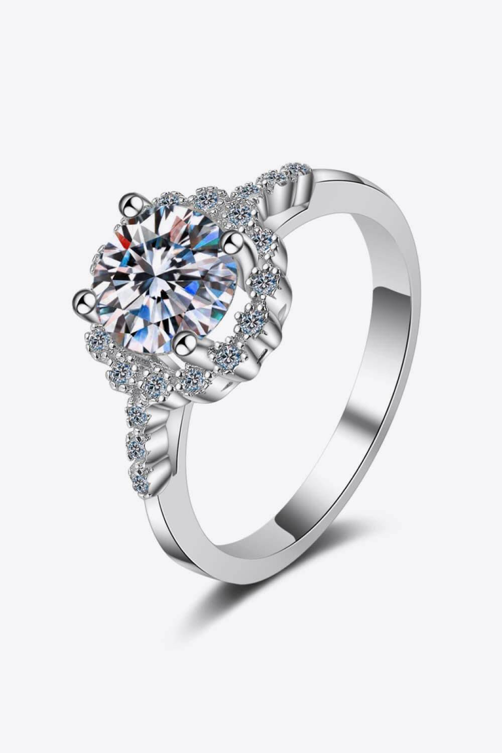 1 Carat Moissanite Rhodium-Plated Halo Ring.