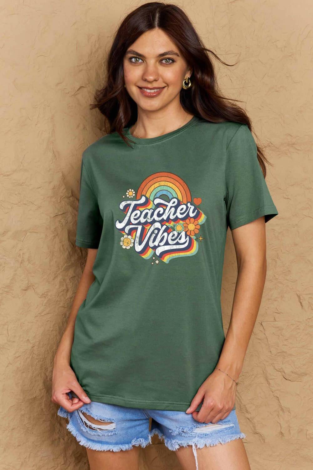 Simply Love Full Size TEACHER VIBES Graphic Cotton T-Shirt - Carri's Cache