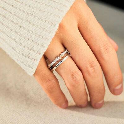 Double-Layered Zircon 925 Sterling Silver Ring - Carri's Cache