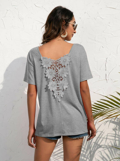 Lace Trim Short Sleeve Top - Carri's Cache