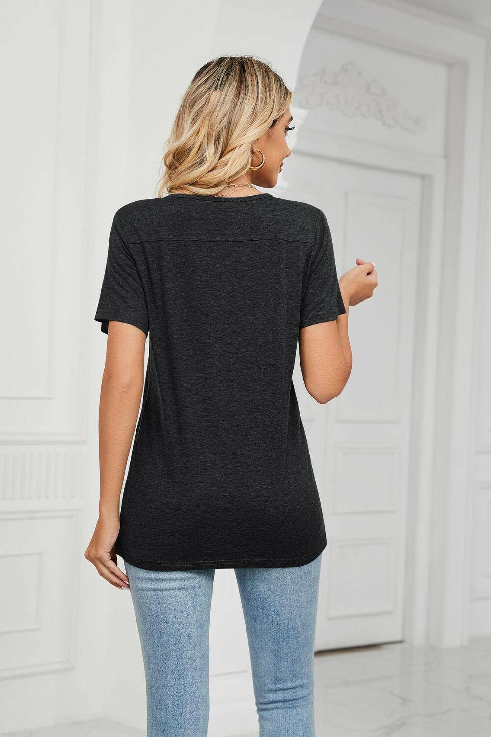 Decorative Button V-Neck Tee.