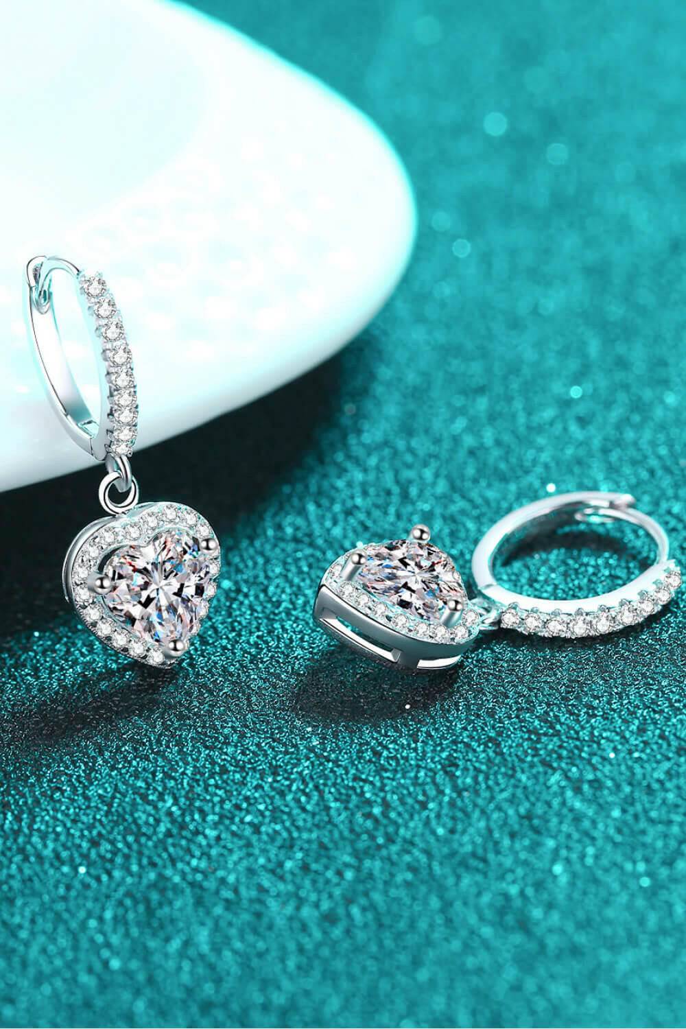 Moissanite Heart-Shaped Drop Earrings.