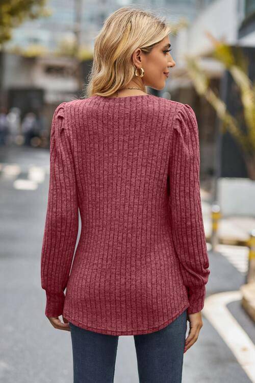 Ribbed Round Neck Long Sleeve Knit Top - Carri's Cache