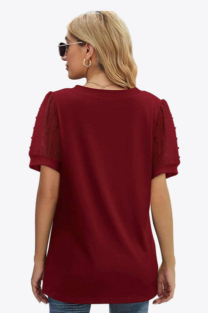 Swiss Dot Puff Sleeve V-Neck Tee - Carri's Cache