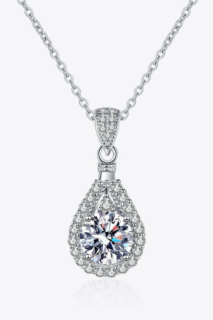 2 Carat Moissanite Teardrop Pendant 925 Sterling Silver Necklace - Carri's Cache