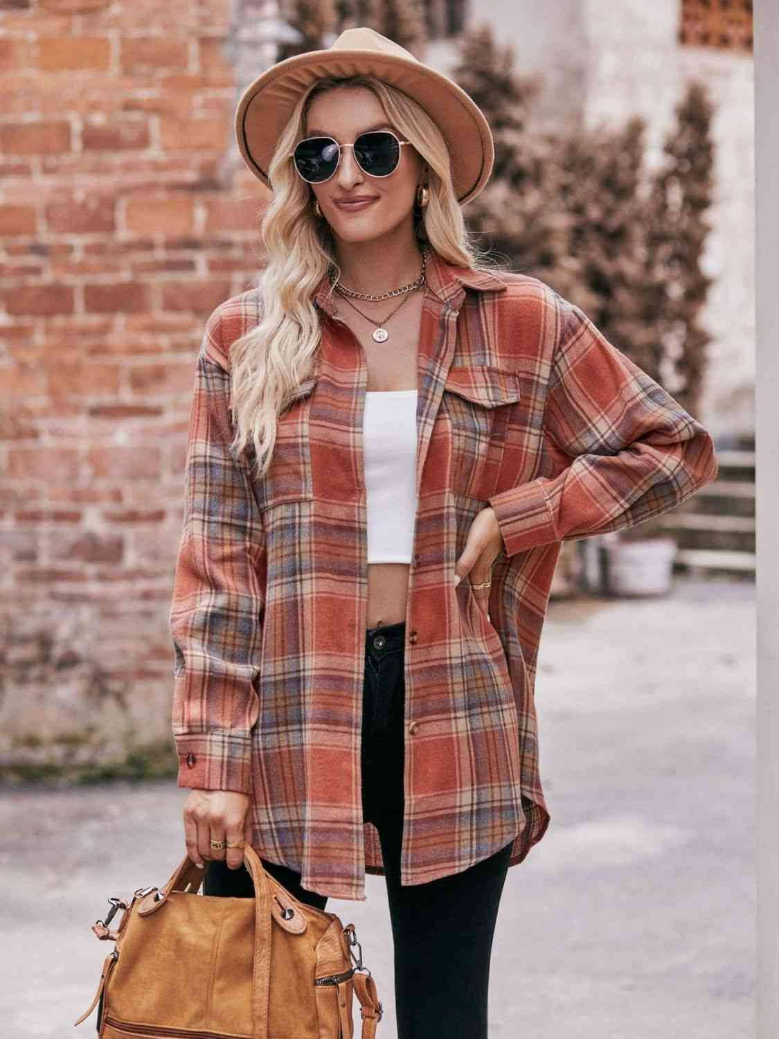 Plaid Dropped Shoulder Longline Shirt - Carri's Cache