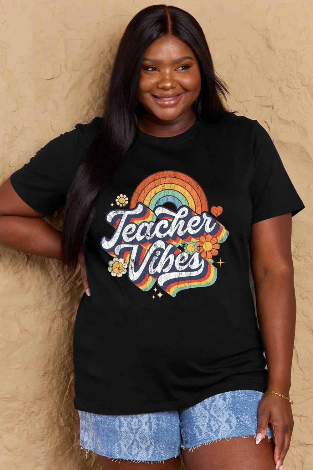 Simply Love Full Size TEACHER VIBES Graphic Cotton T-Shirt - Carri's Cache