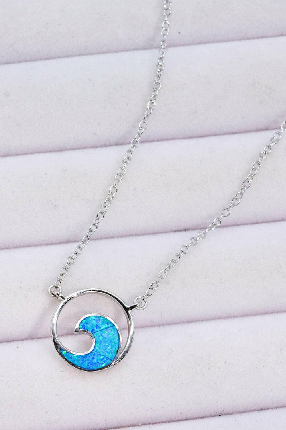 Opal Wave Pendant Necklace.