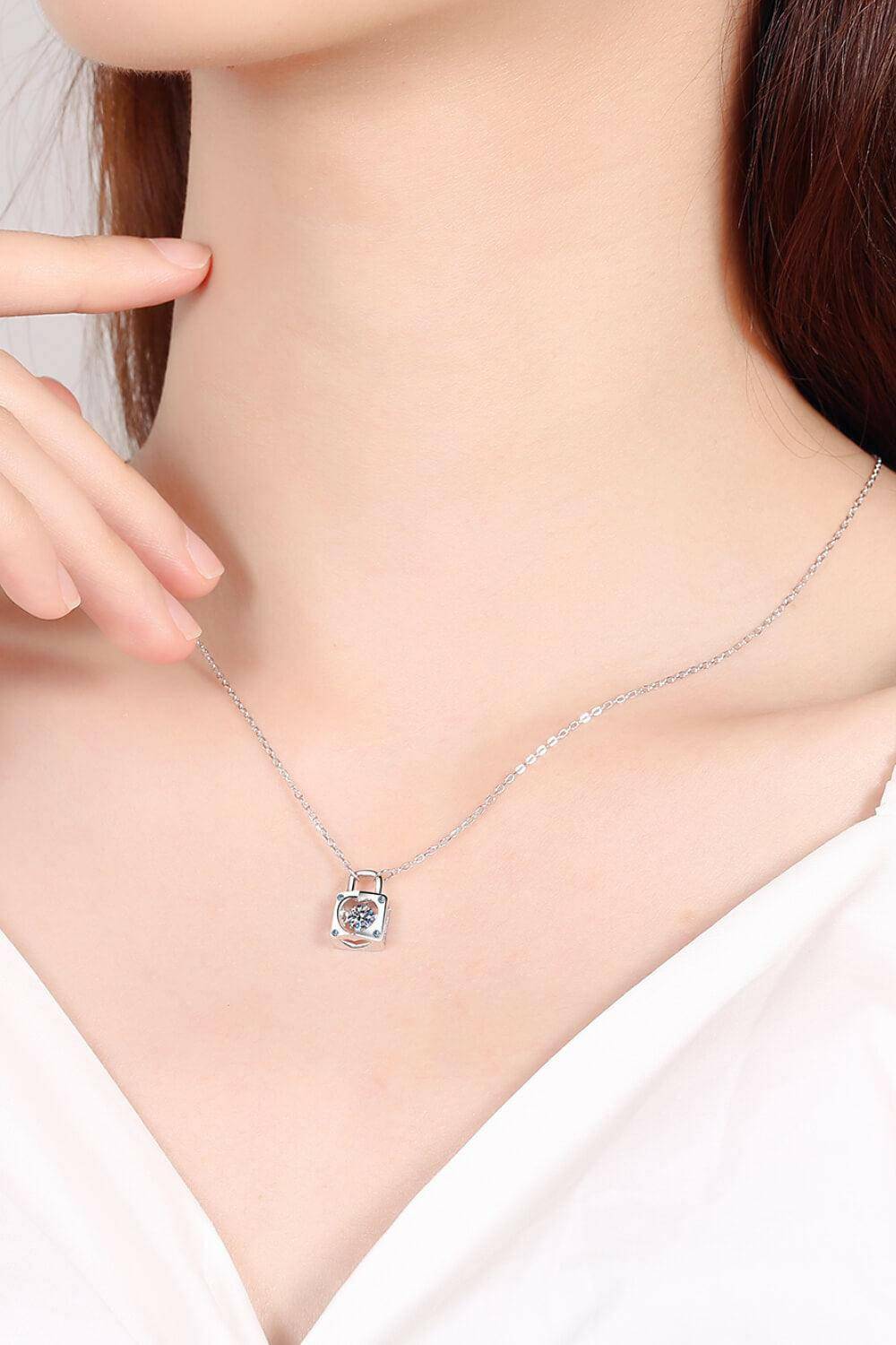 Moissanite Lock Pendant Necklace - Carri's Cache