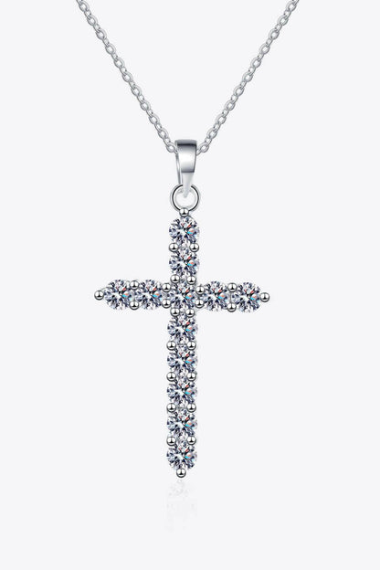 925 Sterling Silver Cross Moissanite Necklace.