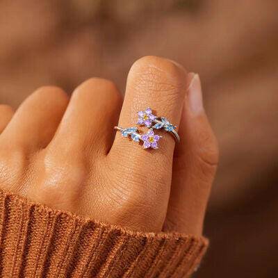 Flower Shape Inlaid Zircon 925 Sterling Silver Ring - Carri's Cache